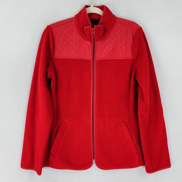 Talbots Jacket Womens Medium Red Fleece Quilted Full Zip Equestrian Classic - Picture 2 of 12